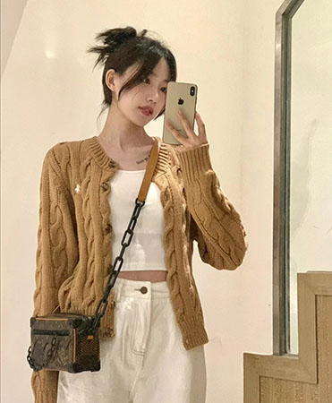 拉夫劳伦开衫女麻花毛衣