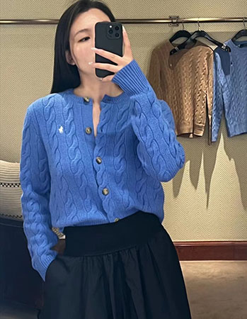 拉夫劳伦开衫女麻花毛衣