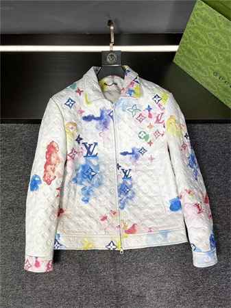 LV牛皮压花皮衣夹克外套