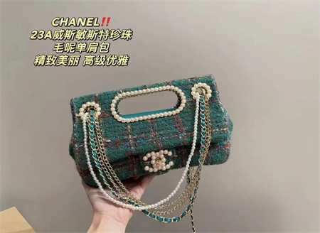 原单CHANEL香奈儿23A花呢珍珠木珠链条包实物真的美到炸裂