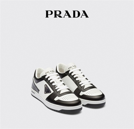 原单Prada普拉达男士Downtown三角徽标饰皮革运动鞋